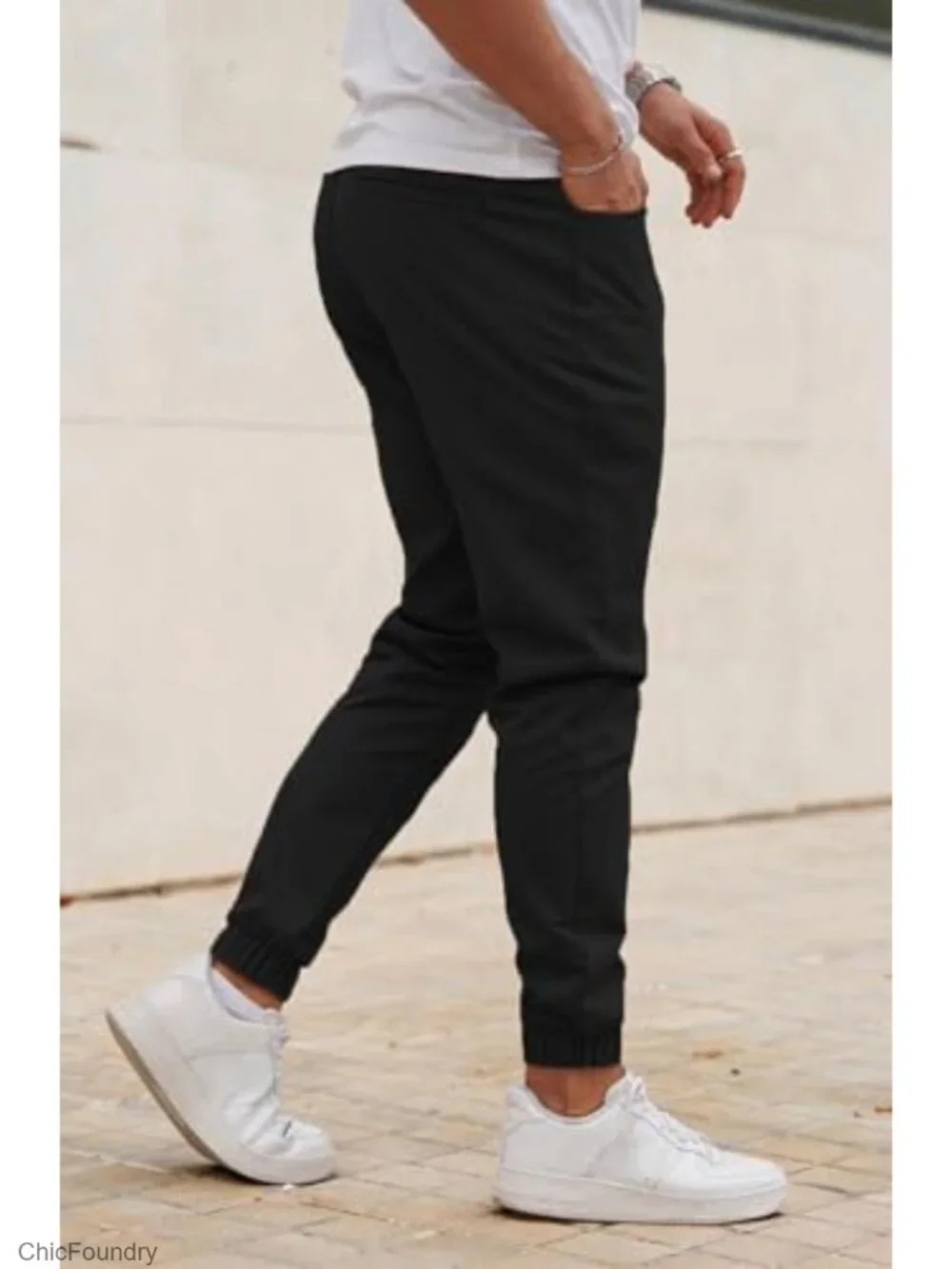 Mens Slim Fit Stretch Jogger Pants Tapered Leg Drawstring Elastic Waist Chinos